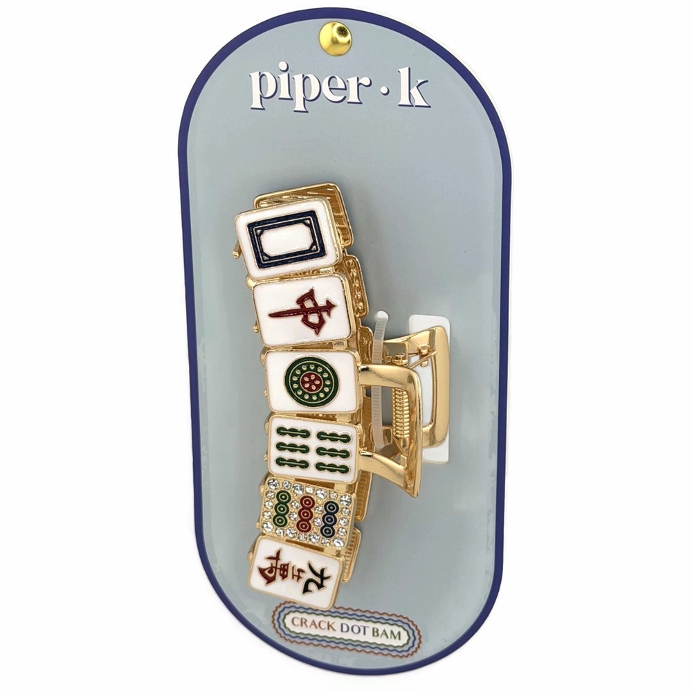 Viral Piper K Mahjong Hair Claw Clip Gold Tone Rhinestones.